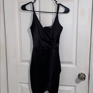 Black satin mini dress